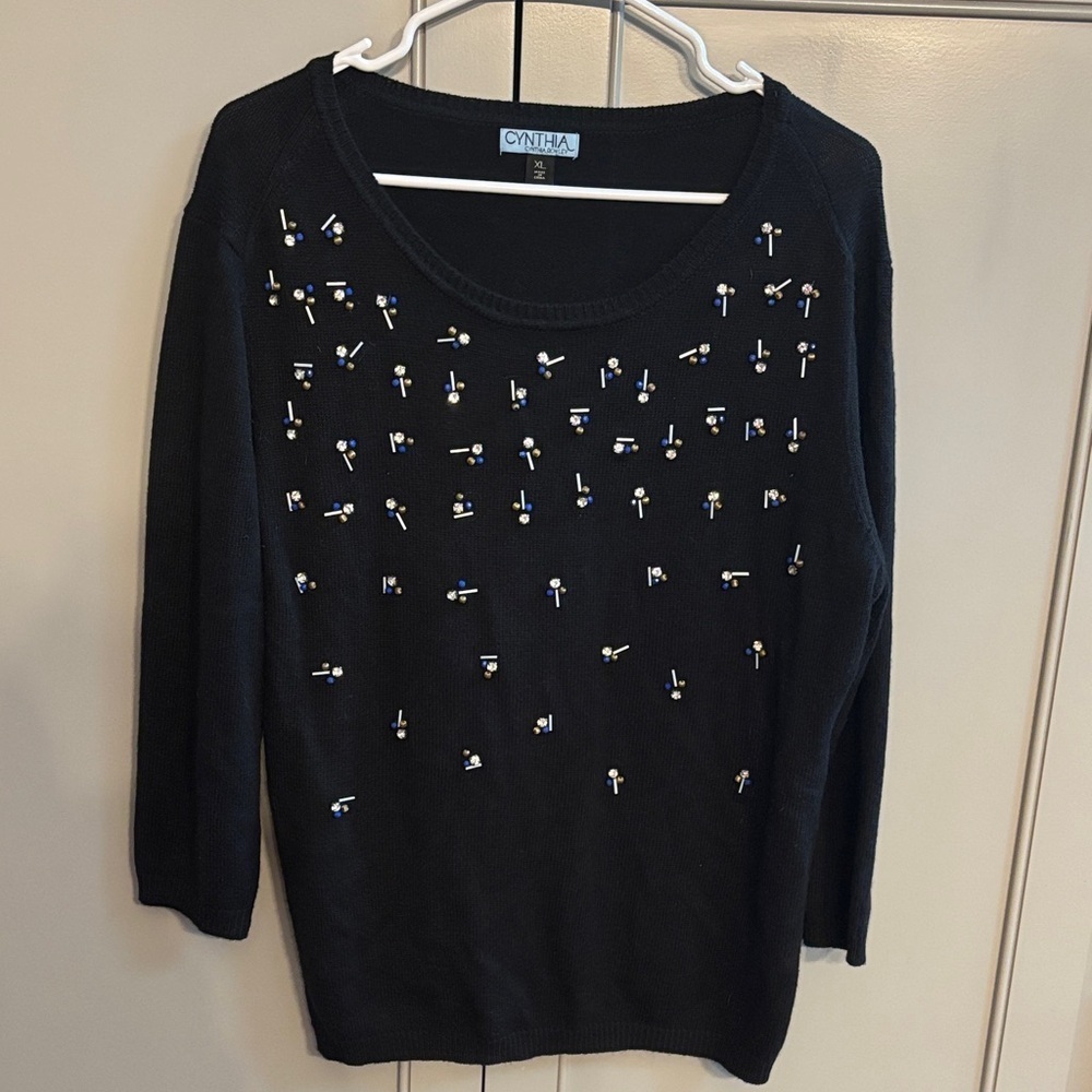 Cynthia Rowley Women's Black Embellished Sweater Size XL